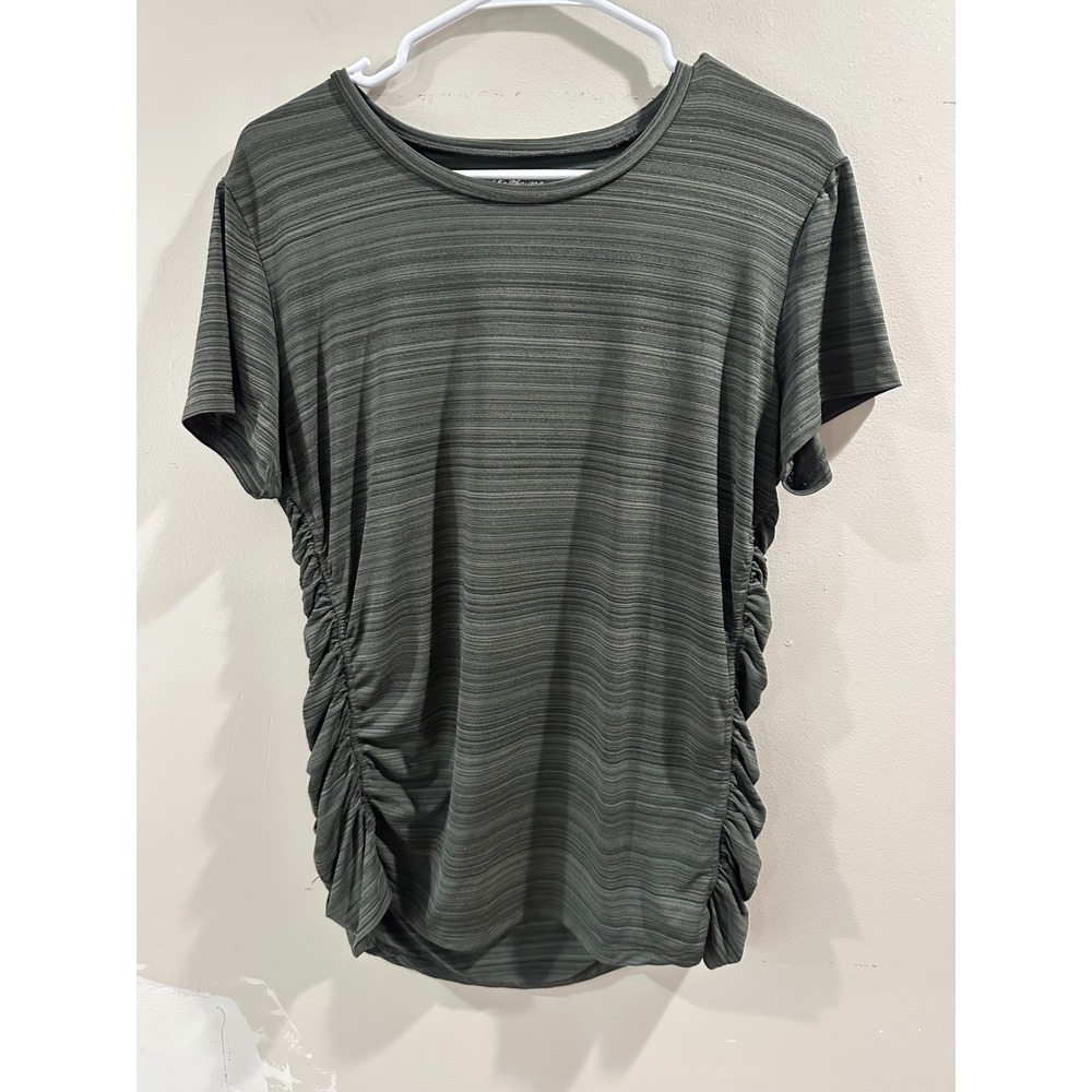 Eddie Bauer FreeDry Ruched Side Active Top XL Green Space Dye Short Sleeve Shirt